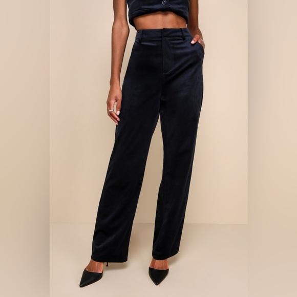 Lulus Icon Instinct Midnight Blue Velvet High Rise Trouser Pants - Size XS - Picture 1 of 9